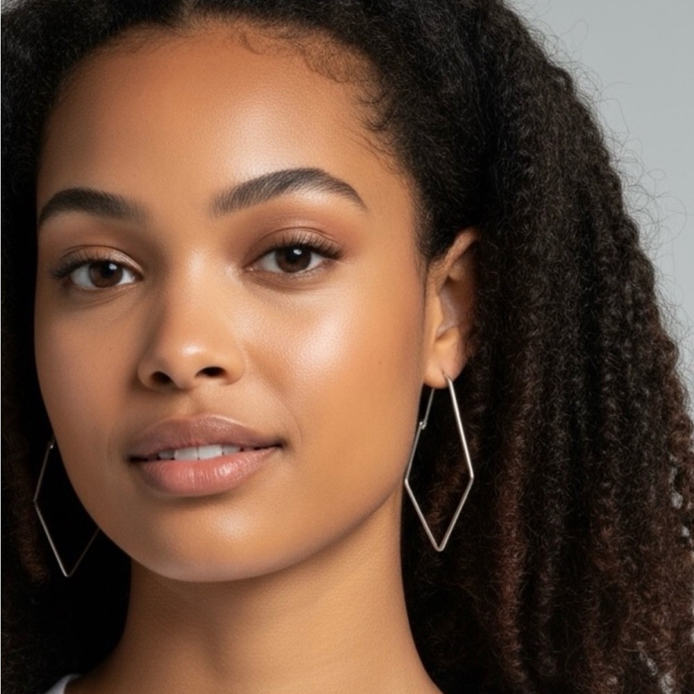Sseko Silver Open African Artisan Geometric Rhombus Dangle Earrings